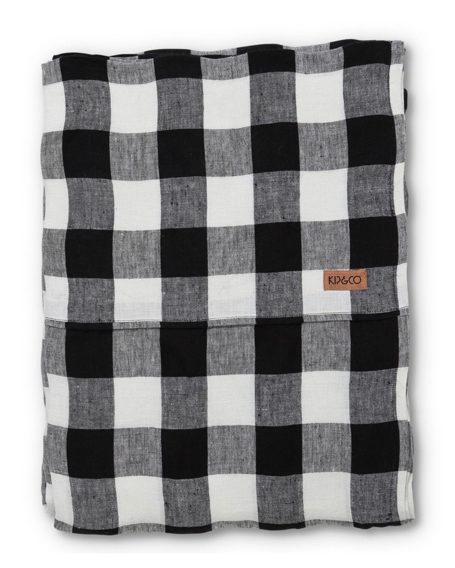 Bedding Kip&Co Flat Sheets | Black & White Gingham Linen Flat Sheet