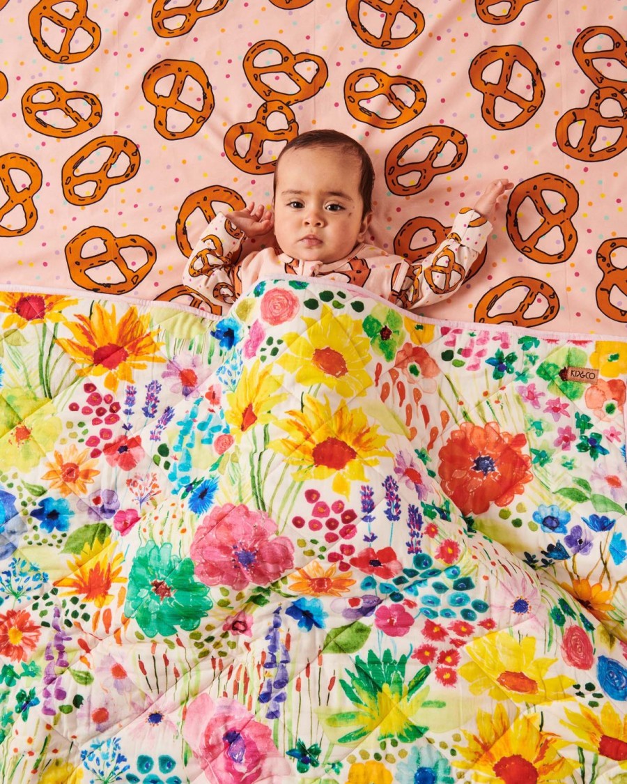 Bedding Kip&Co Bedspreads | Field Of Dreams In Colour Organic Cotton Quilted Cot Bedspread