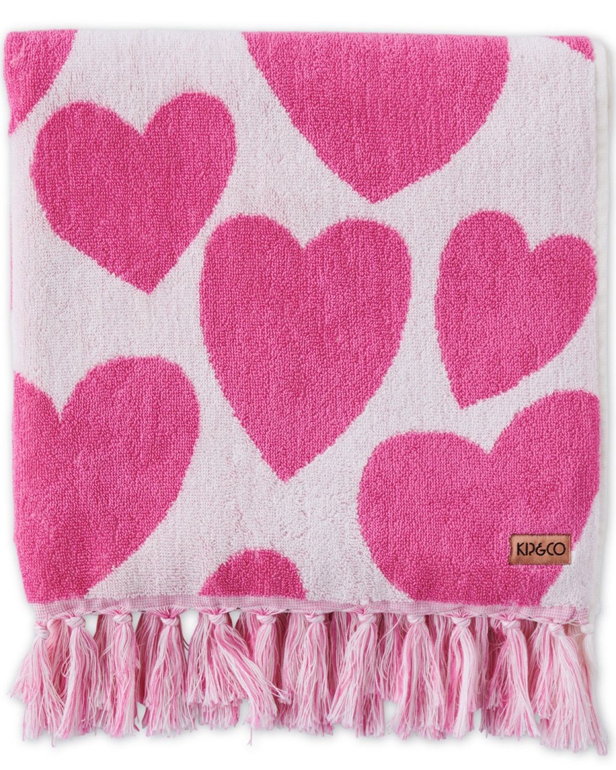 Homewares Kip&Co Towels | Big Hearted Pink Terry Bath Sheet / Beach Towel