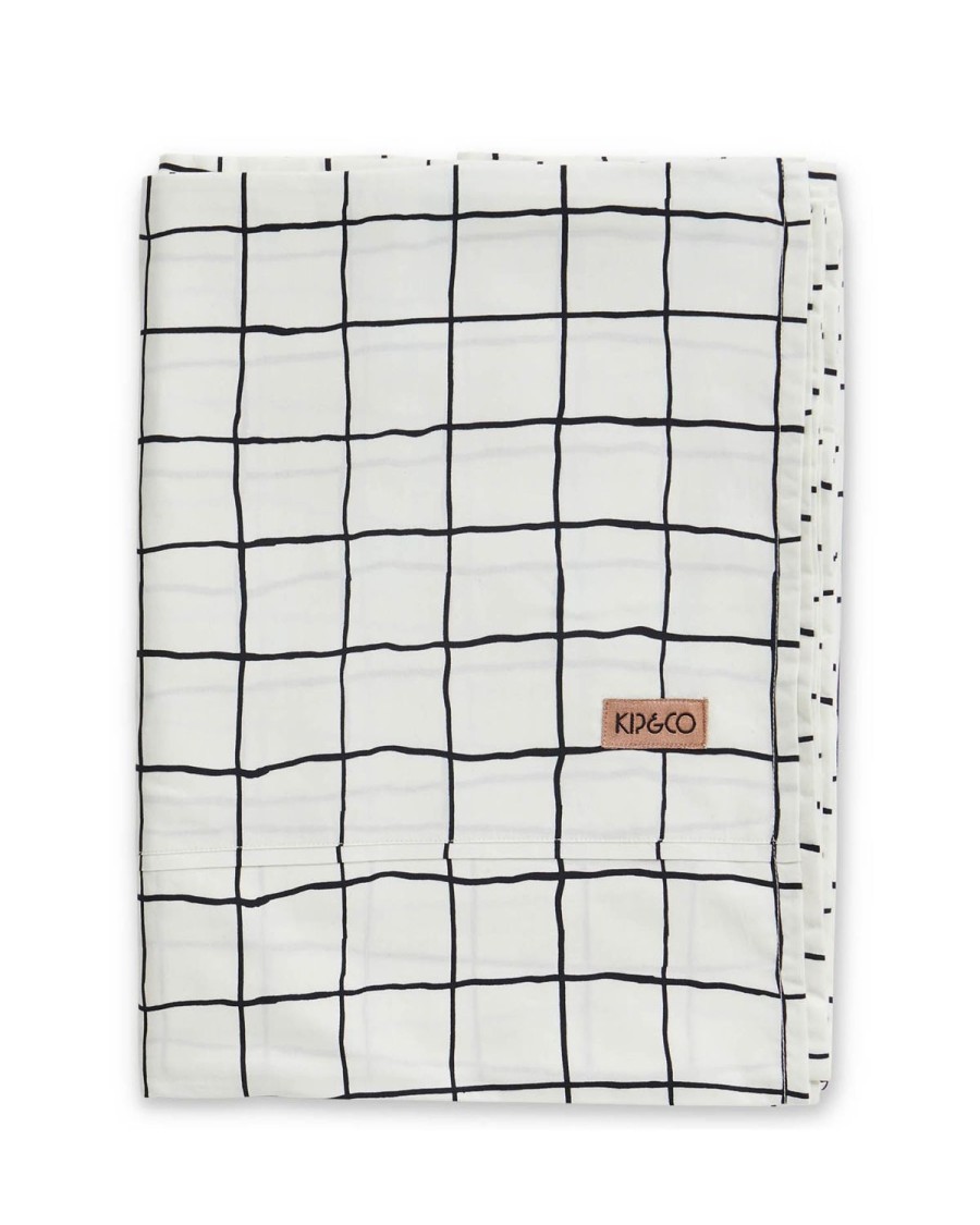 Bedding Kip&Co Flat Sheets | Check 1-2 White And Black Organic Cotton Flat Sheet