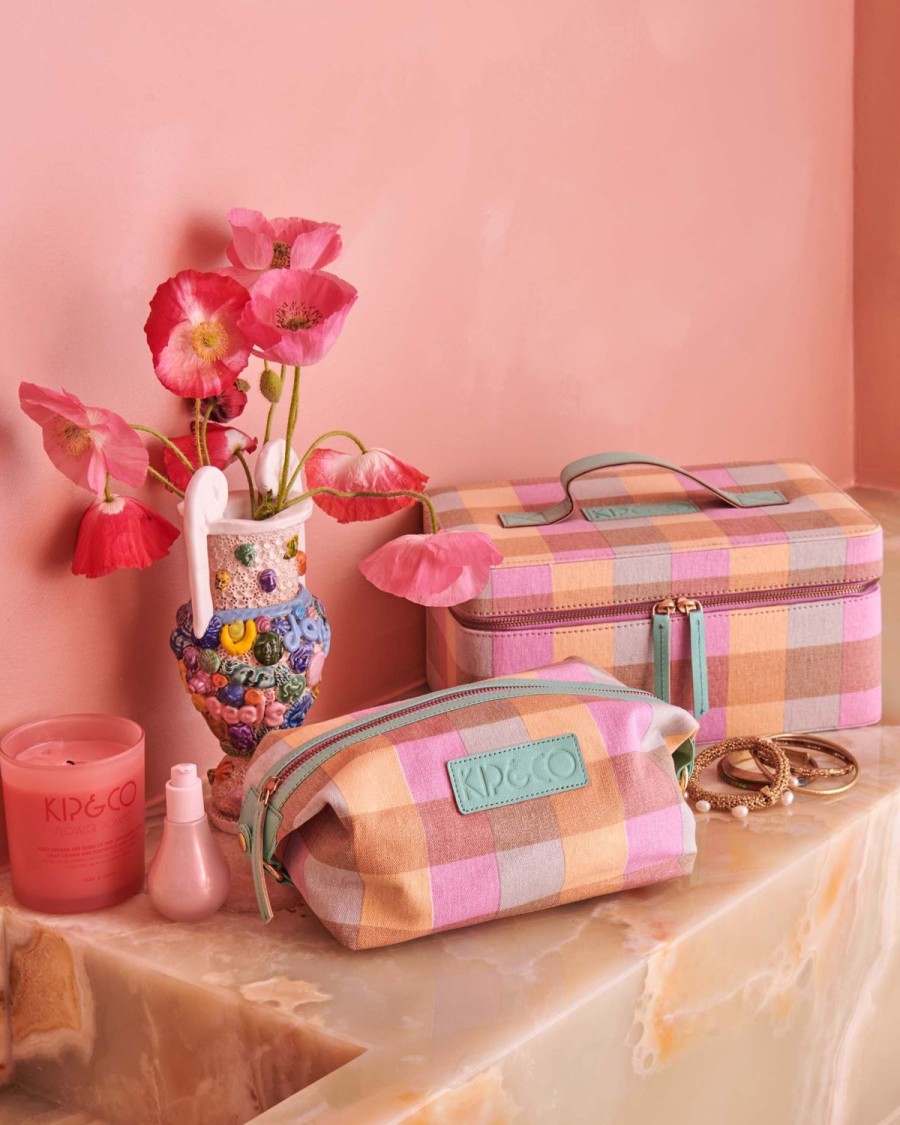 Homewares Kip&Co Toiletry Bags & Cases | Sherbet Tartan Toiletry Bag