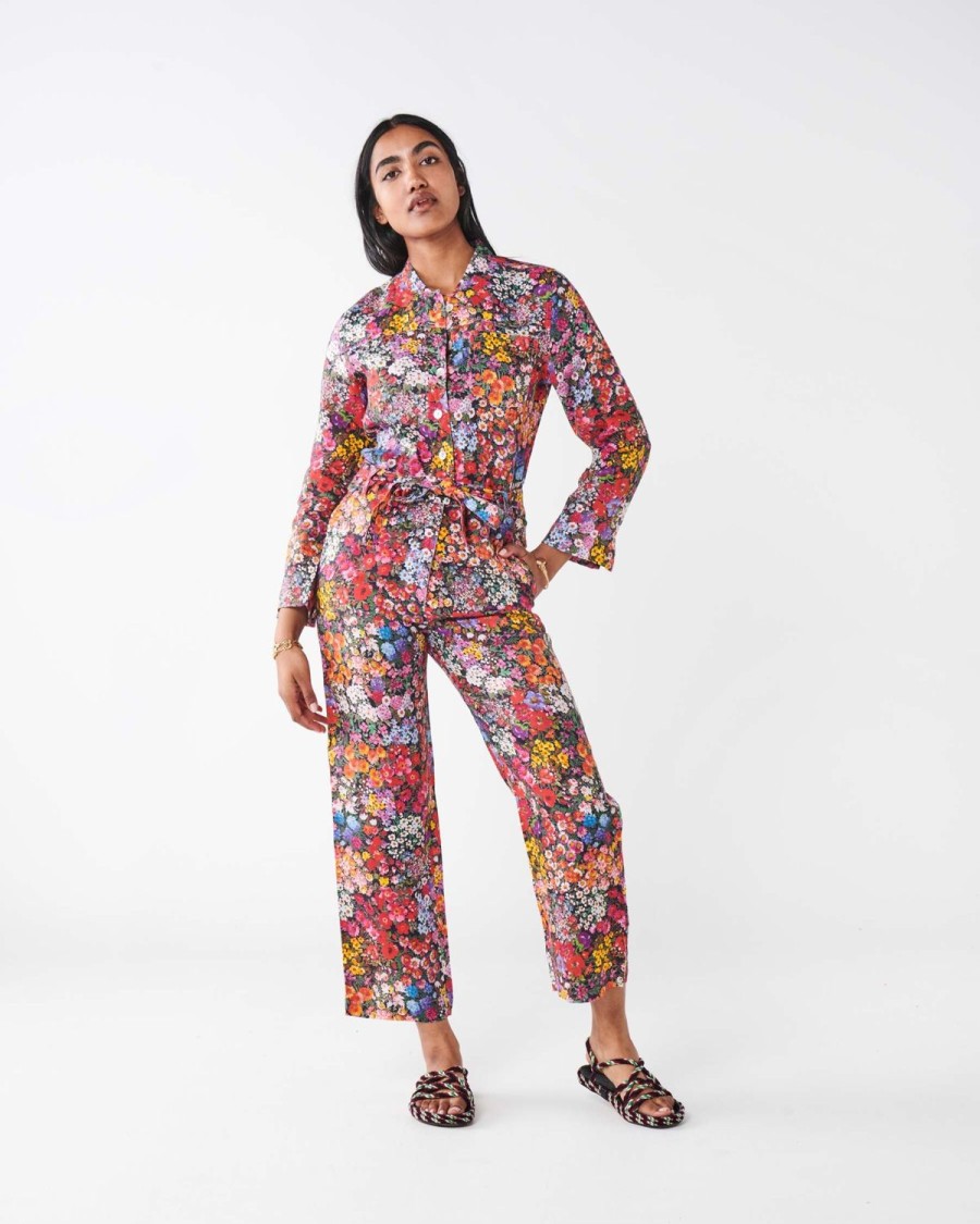 Apparel Kip&Co Dresses & Jumpsuits | Forever Floral Black Linen Long Sleeve Jumpsuit