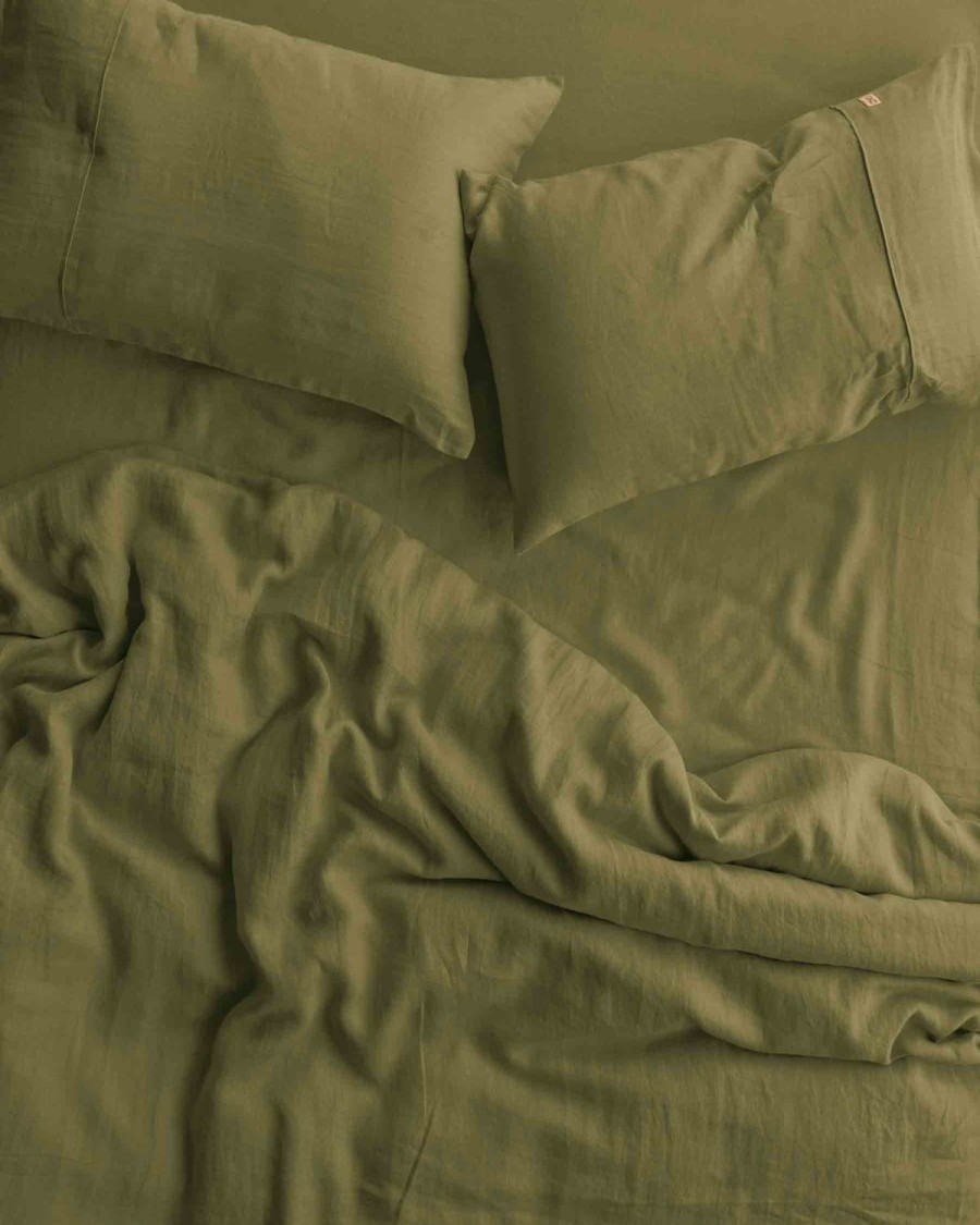 Bedding Kip&Co Fitted Sheets | Olive Linen Fitted Sheet