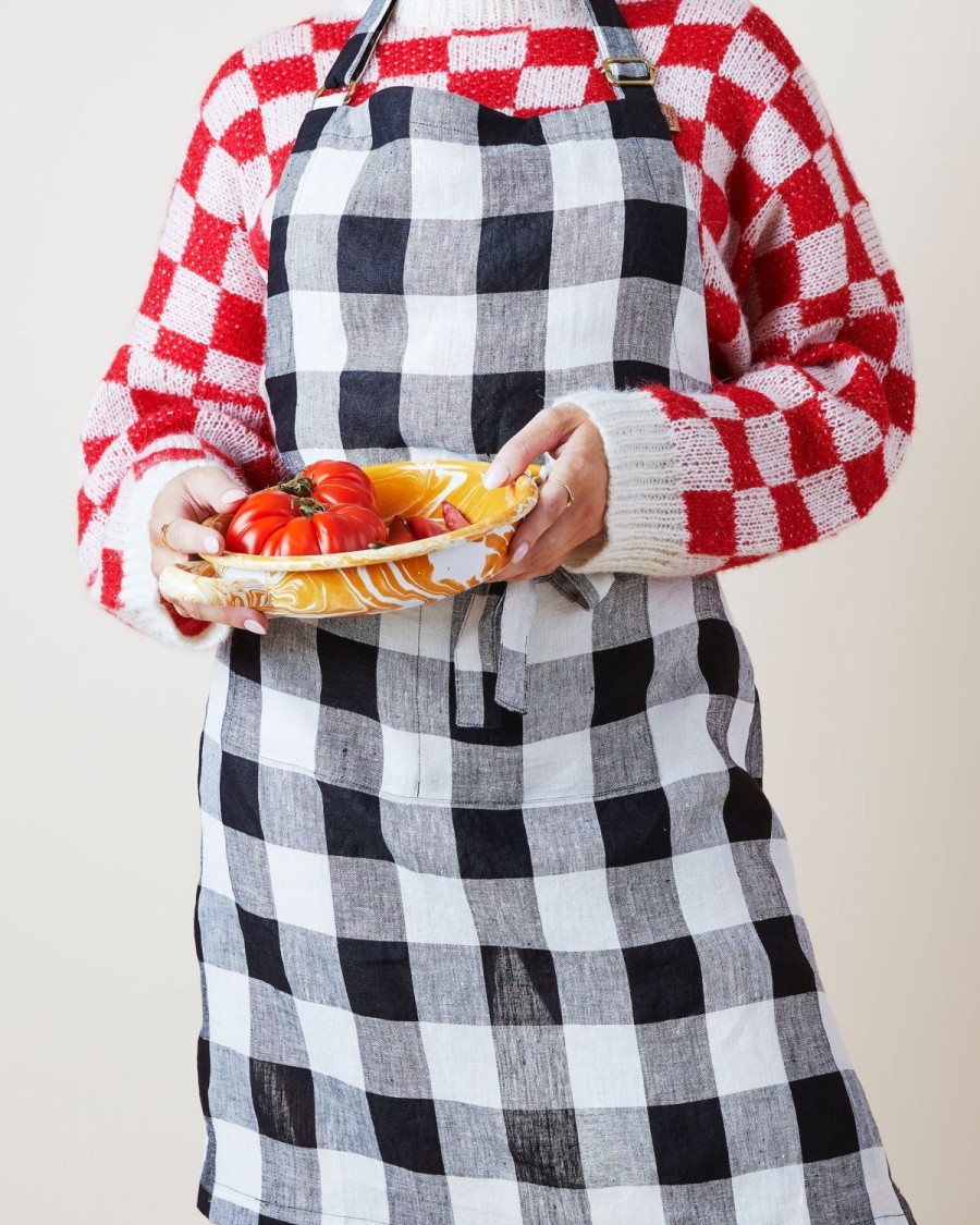 Homewares Kip&Co Aprons, Tea Towels & Mitts | Black & White Gingham Linen Apron