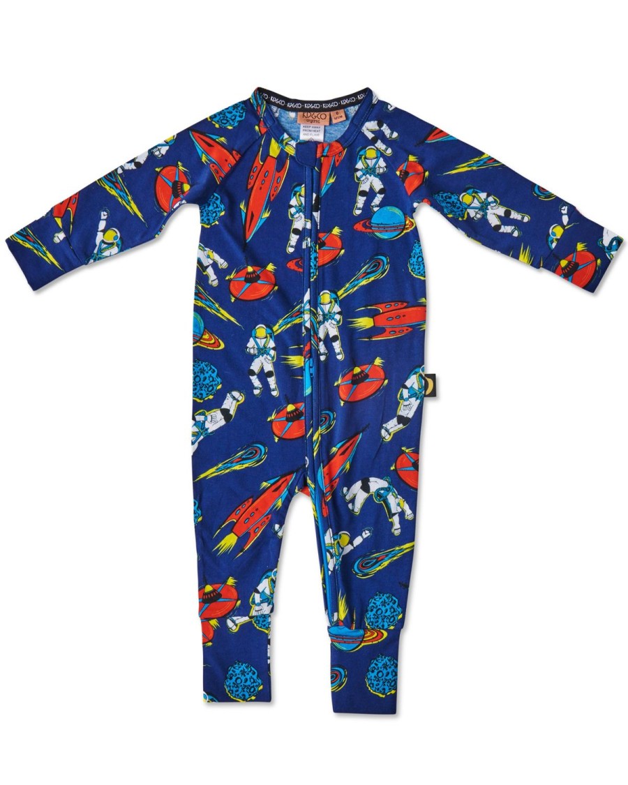 Apparel Kip&Co Baby Pjs | Outer Space Organic Long Sleeve Zip Romper