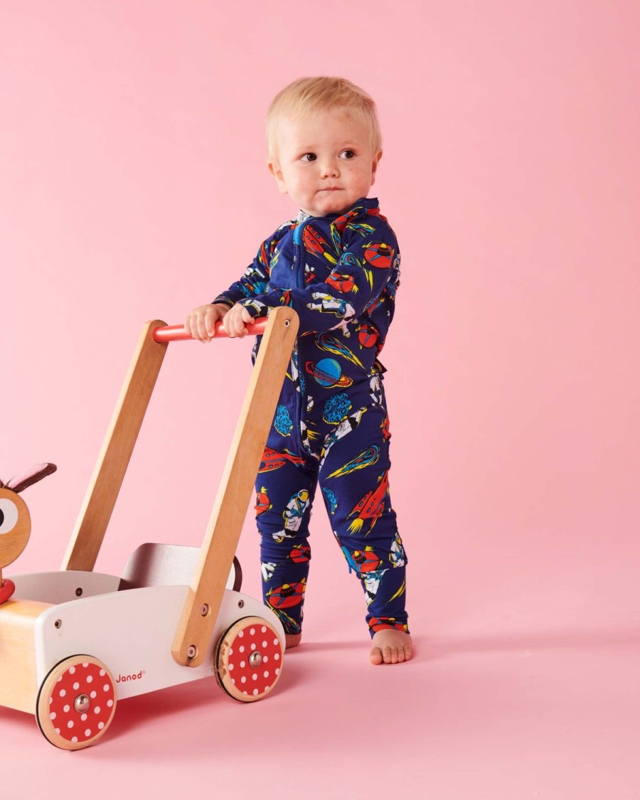 Apparel Kip&Co Baby Pjs | Outer Space Organic Long Sleeve Zip Romper