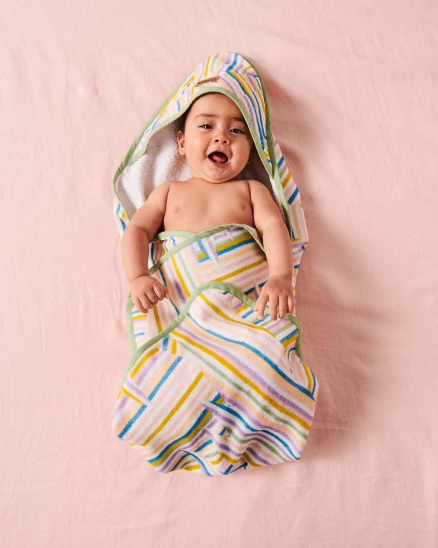 Baby Kip&Co Baby Towels | Stripes Of Paros Printed Terry Baby Towel