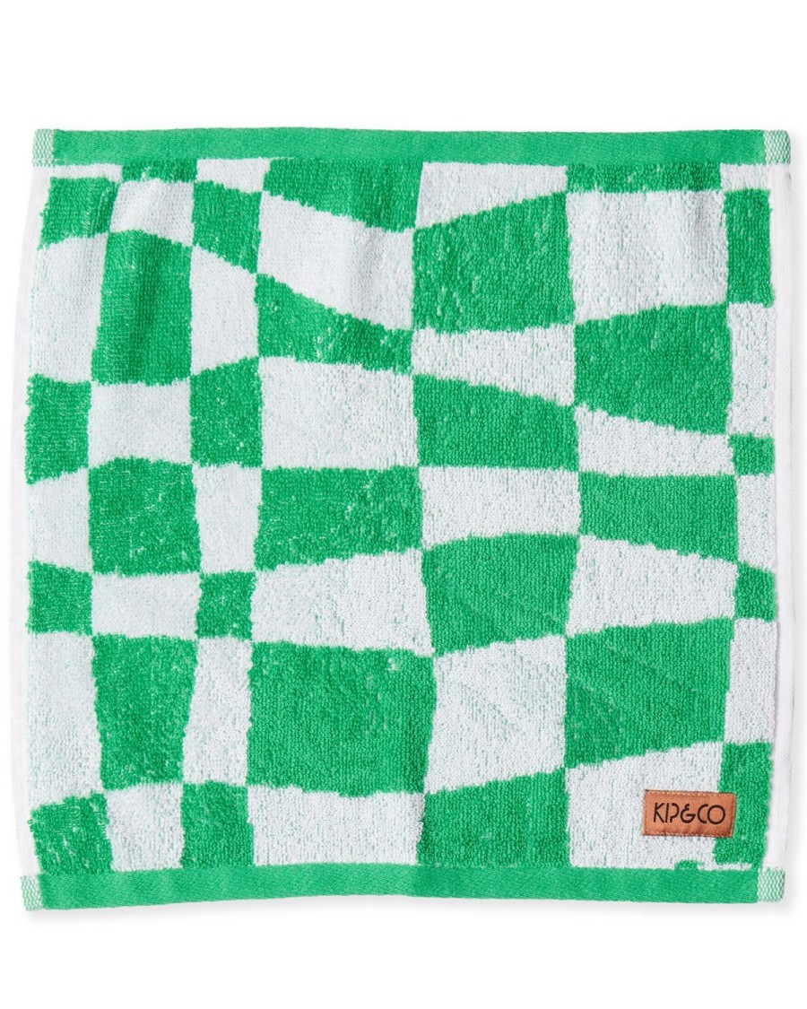 Homewares Kip&Co Towels | Checkerboard Green Terry Face Washer