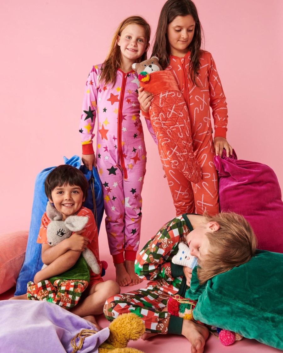 Apparel Kip&Co Kid'S Pjs | Candy Cane Red Organic Cotton Pyjama Onesie