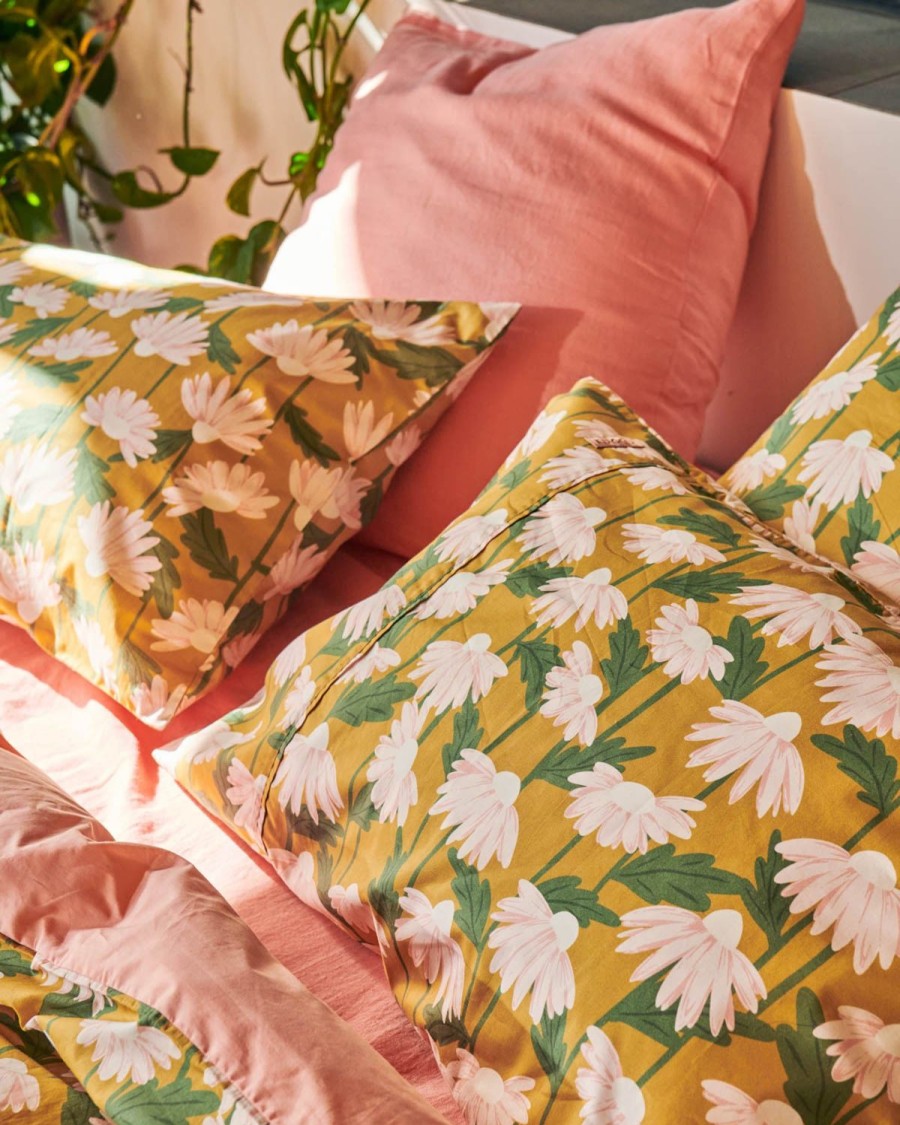 Bedding Kip&Co Pillowcases | Daisy Bunch Mustard Organic Cotton Pillowcase