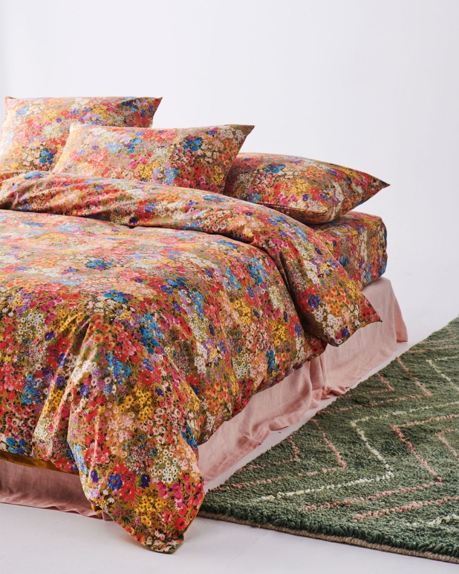 Bedding Kip&Co Fitted Sheets | Forever Floral Honey Organic Cotton Fitted Sheet