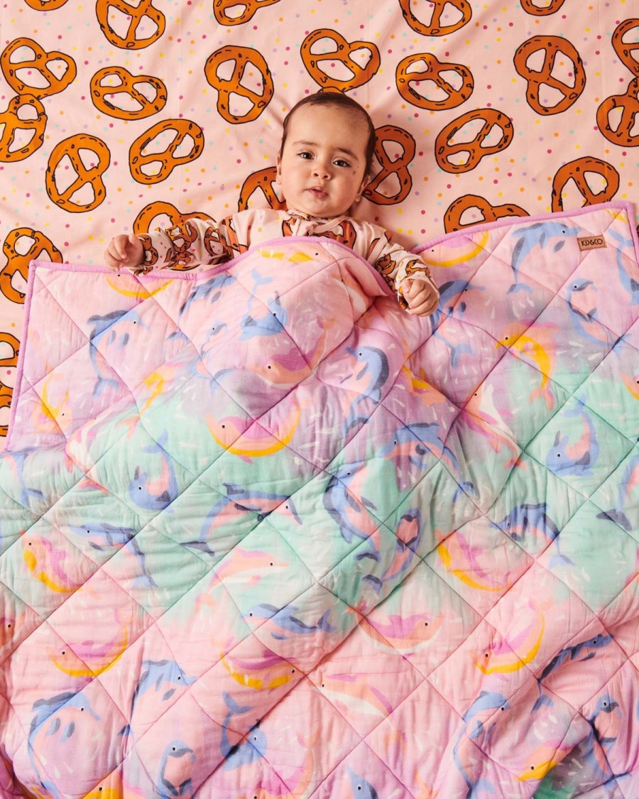 Bedding Kip&Co Bedspreads | Dolphin Magic Organic Cotton Quilted Cot Bedspread