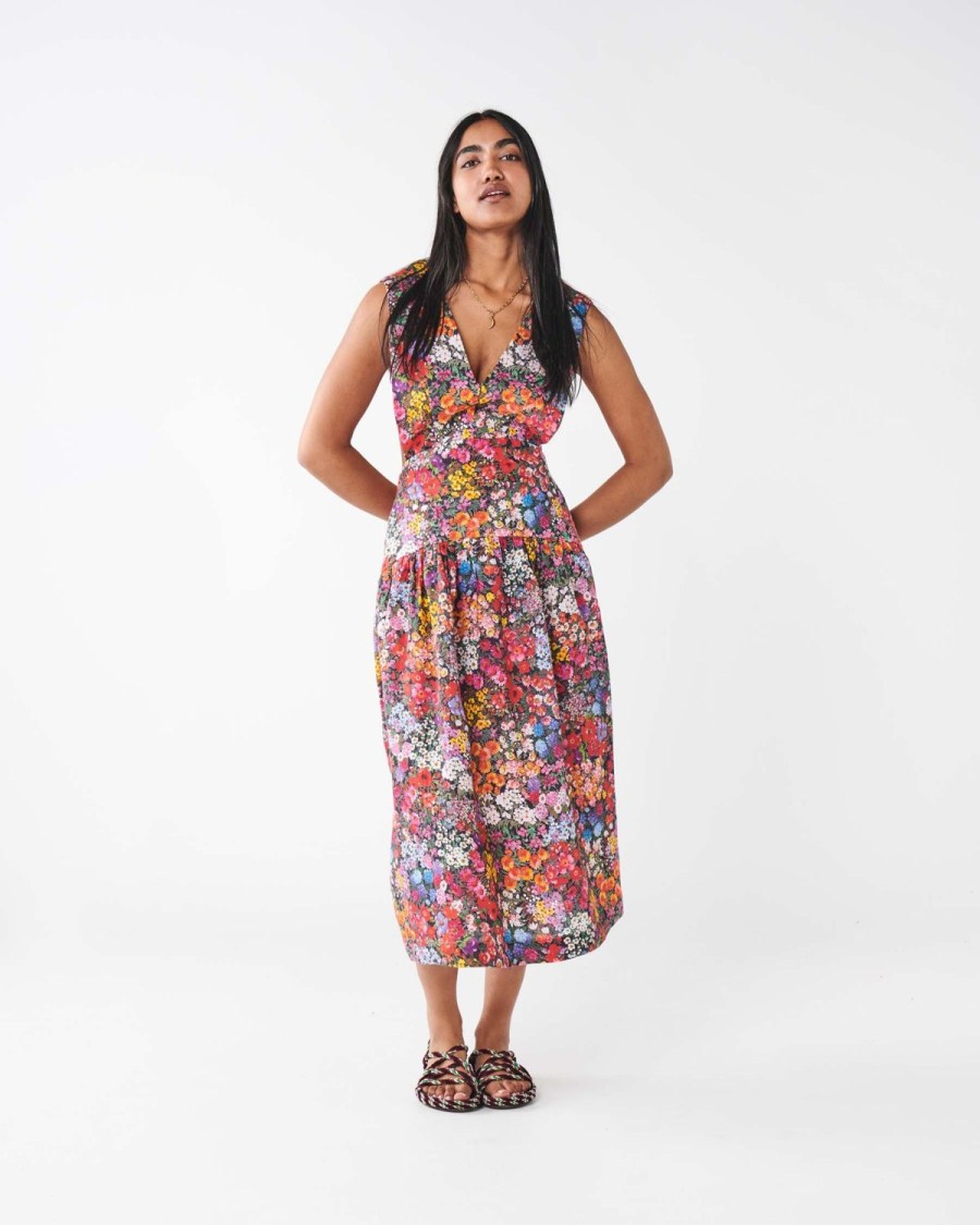 Apparel Kip&Co Dresses & Jumpsuits | Forever Floral Black Linen Crossover Dress