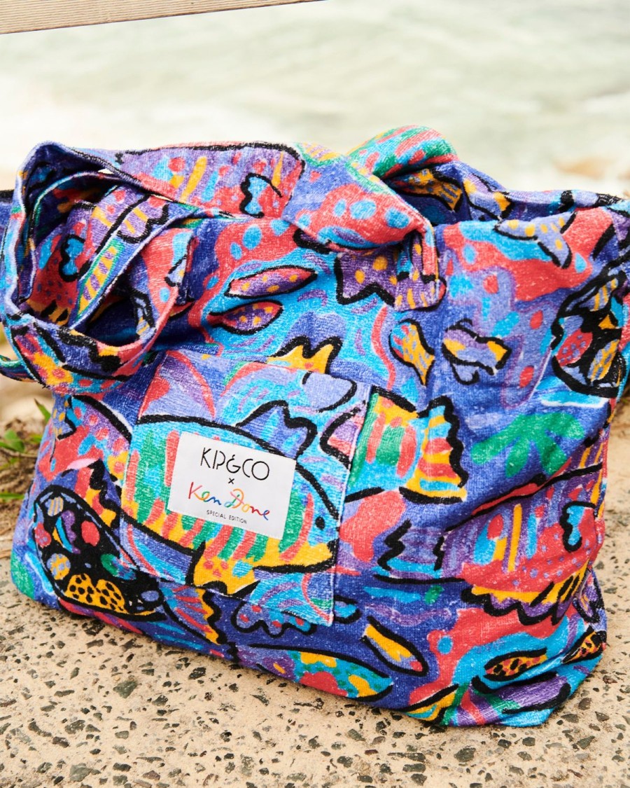 Apparel Kip&Co Beach & Tote Bags | Kip&Co X Ken Done Tropical Fish Terry Beach Bag