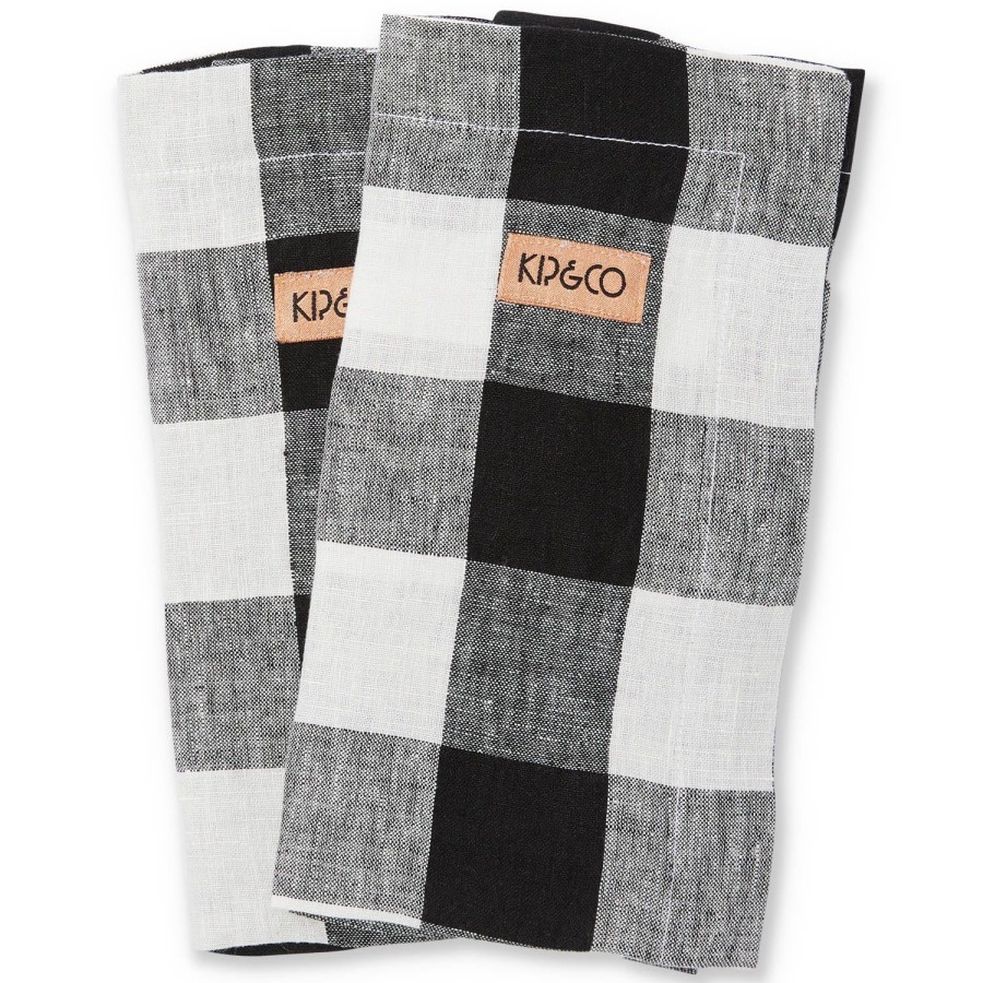 Homewares Kip&Co Table Linen | Black & White Gingham Linen 6P Napkin Set