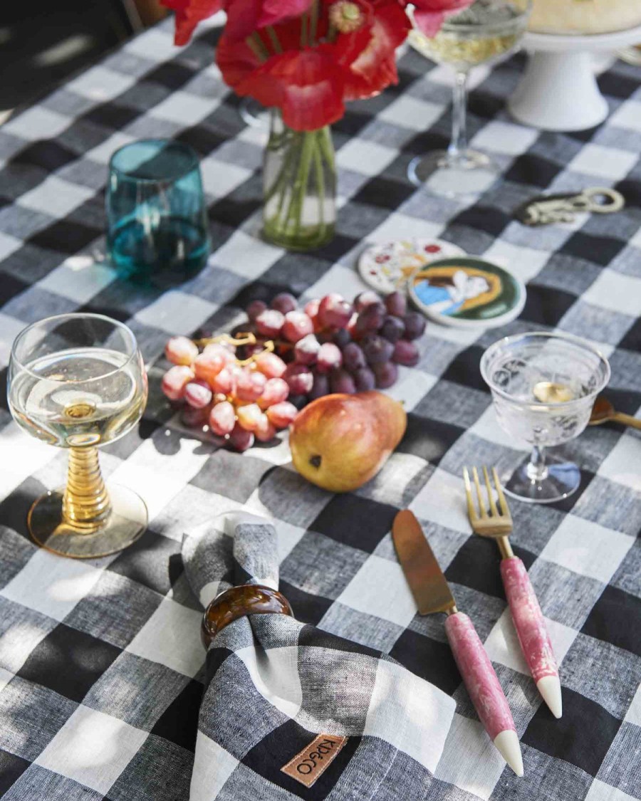 Homewares Kip&Co Table Linen | Black & White Gingham Linen 6P Napkin Set