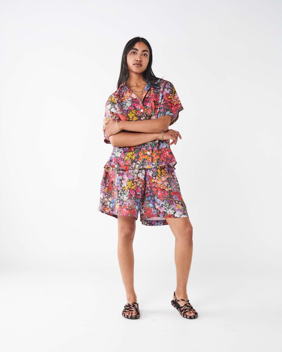 Apparel Kip&Co Tops | Forever Floral Black Linen Short Sleeve Shirt