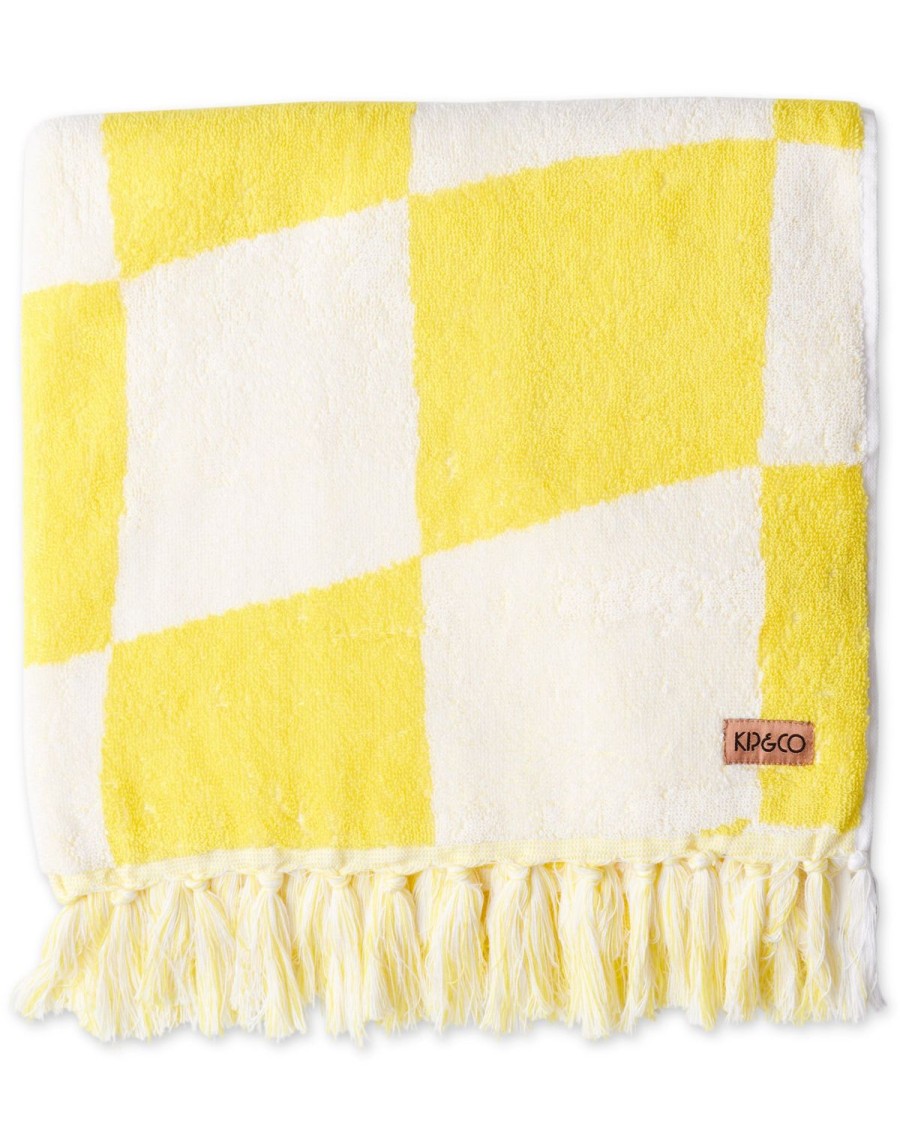 Homewares Kip&Co Towels | Checkerboard Yellow Terry Bath Towel