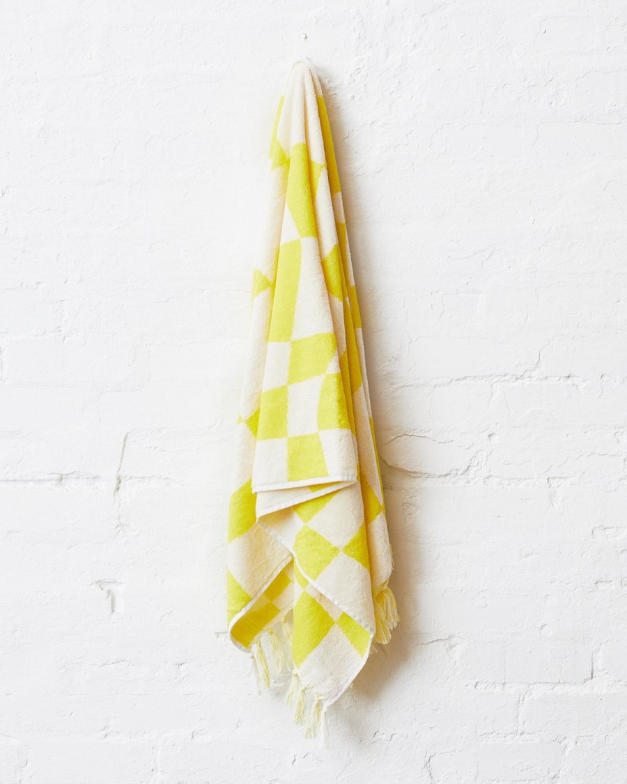 Homewares Kip&Co Towels | Checkerboard Yellow Terry Bath Towel