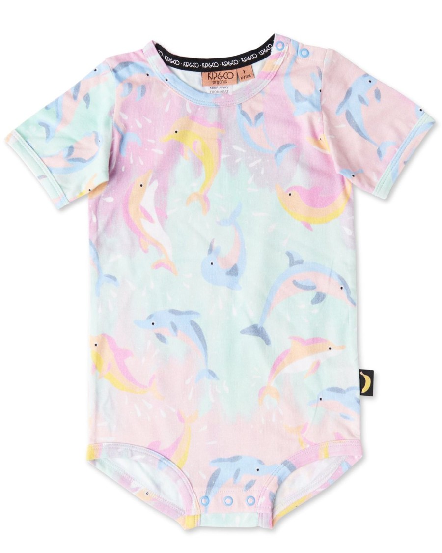 Apparel Kip&Co Baby Pjs | Dolphin Magic Organic Short Sleeve Romper