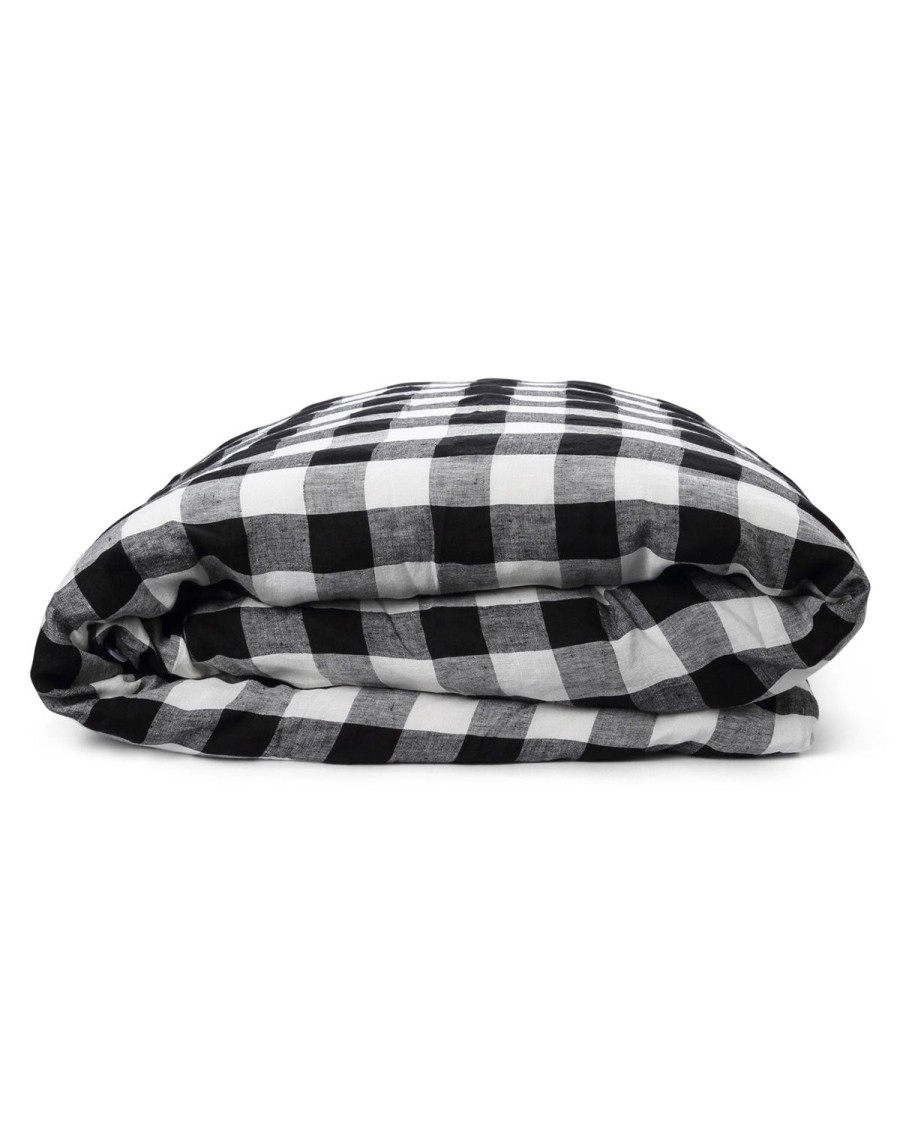 Bedding Kip&Co Quilt Covers | Black & White Gingham Linen Quilt Cover