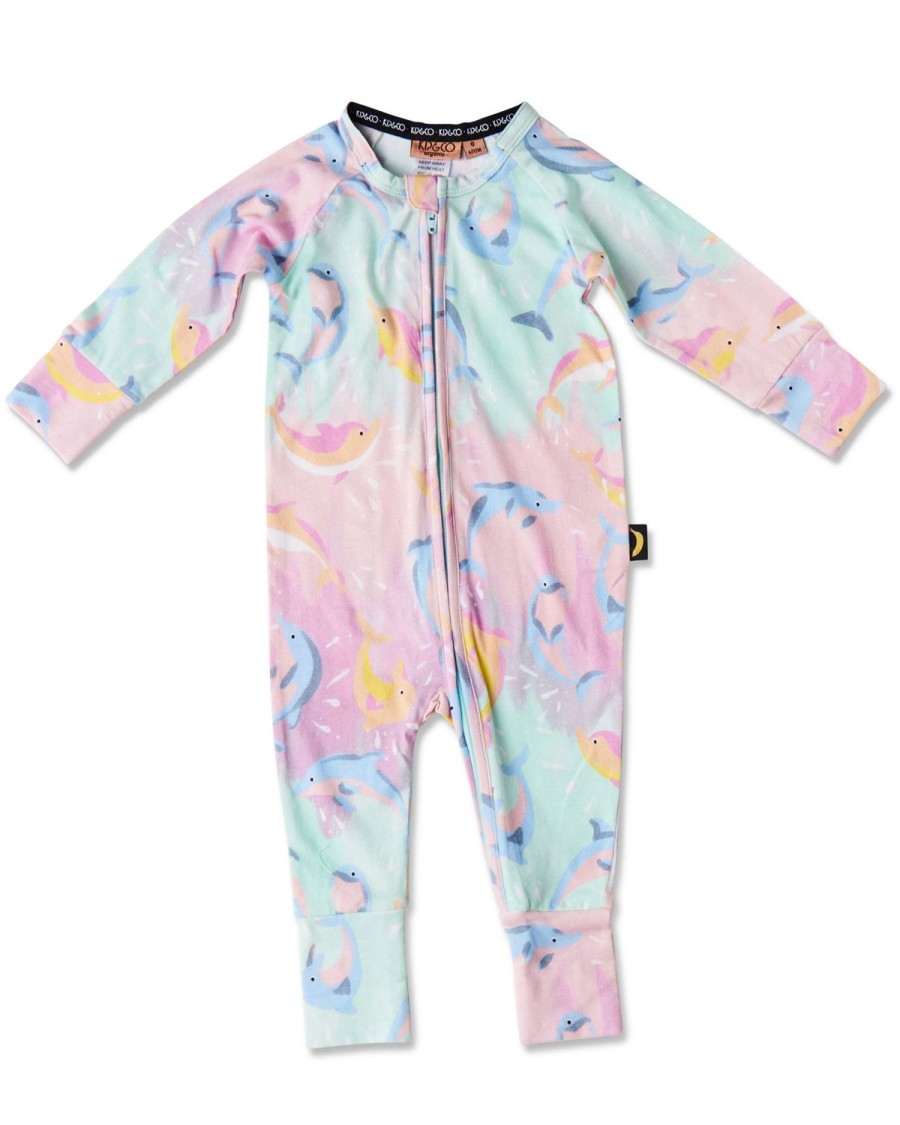 Apparel Kip&Co Baby Pjs | Dolphin Magic Organic Long Sleeve Zip Romper