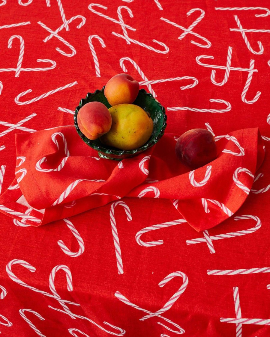 Homewares Kip&Co Table Linen | Candy Cane Red Linen 4P Napkin Set