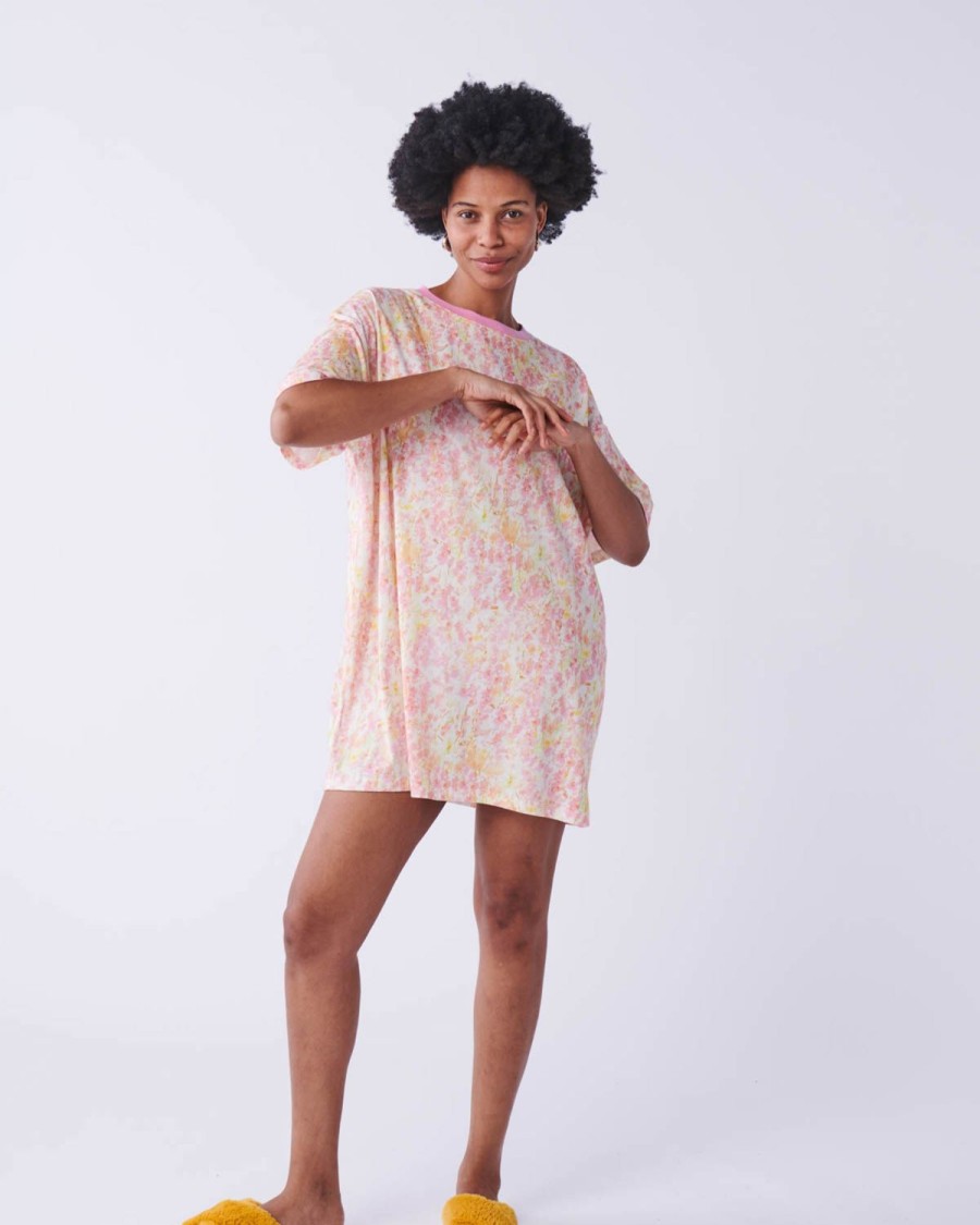 Apparel Kip&Co Adult Pjs | Budding Blossom Organic Cotton Oversize T-Shirt Nightie