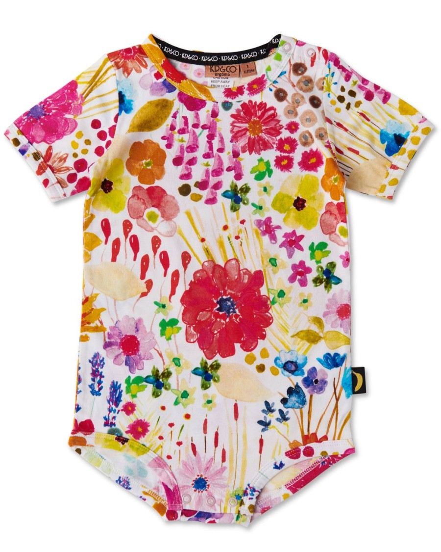 Apparel Kip&Co Baby Pjs | Field Of Dreams In Colour Organic Short Sleeve Romper