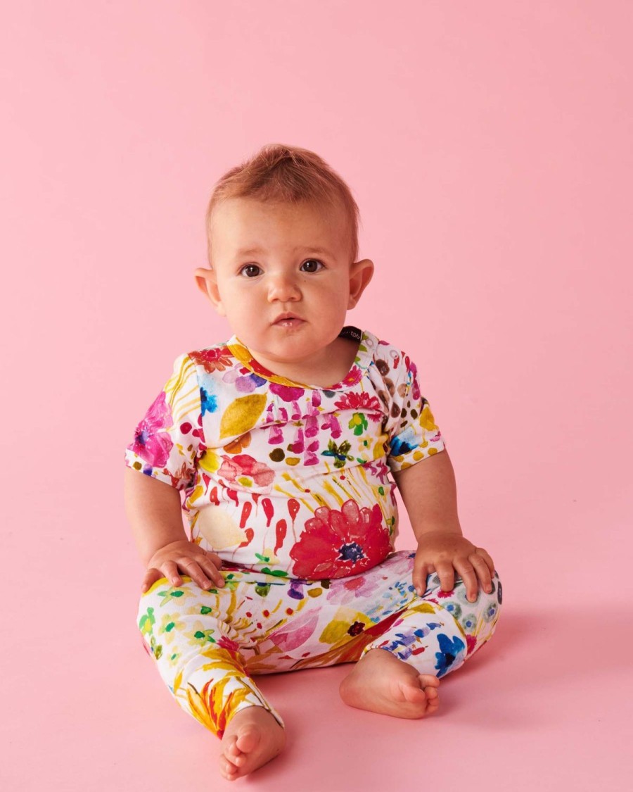 Apparel Kip&Co Baby Pjs | Field Of Dreams In Colour Organic Short Sleeve Romper