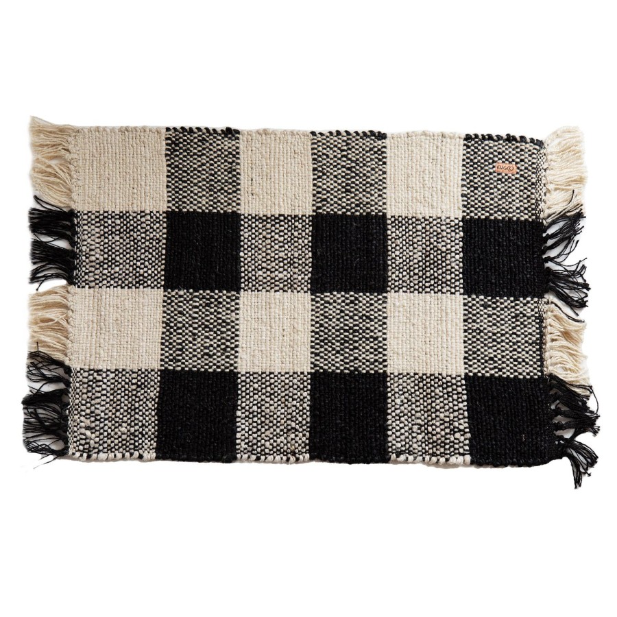 Homewares Kip&Co Rugs & Floor Mats | Black And White Gingham Jute Floor Mat