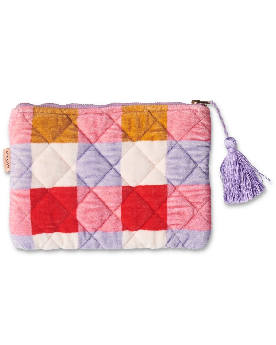 Homewares Kip&Co Cosmetic Purses | Summer Check Velvet Cosmetics Purse