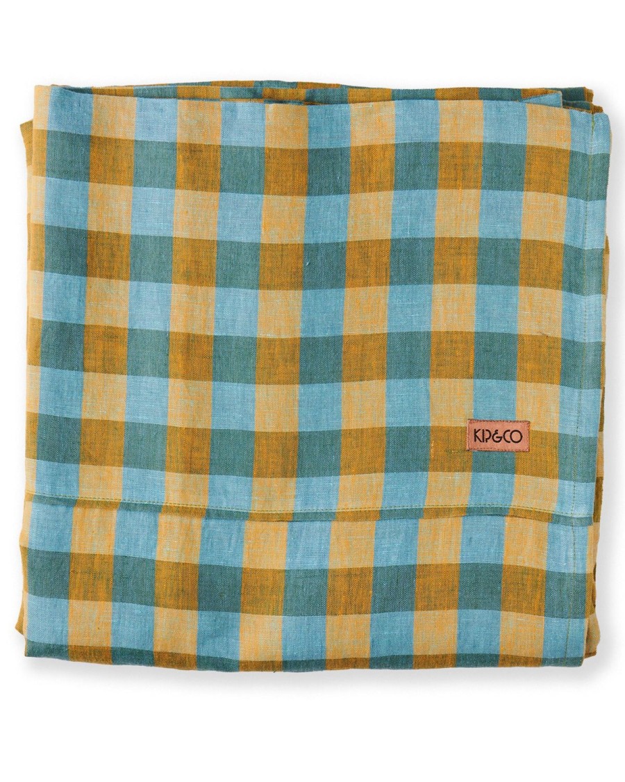 Bedding Kip&Co Flat Sheets | Marigold Tartan Linen Flat Sheet