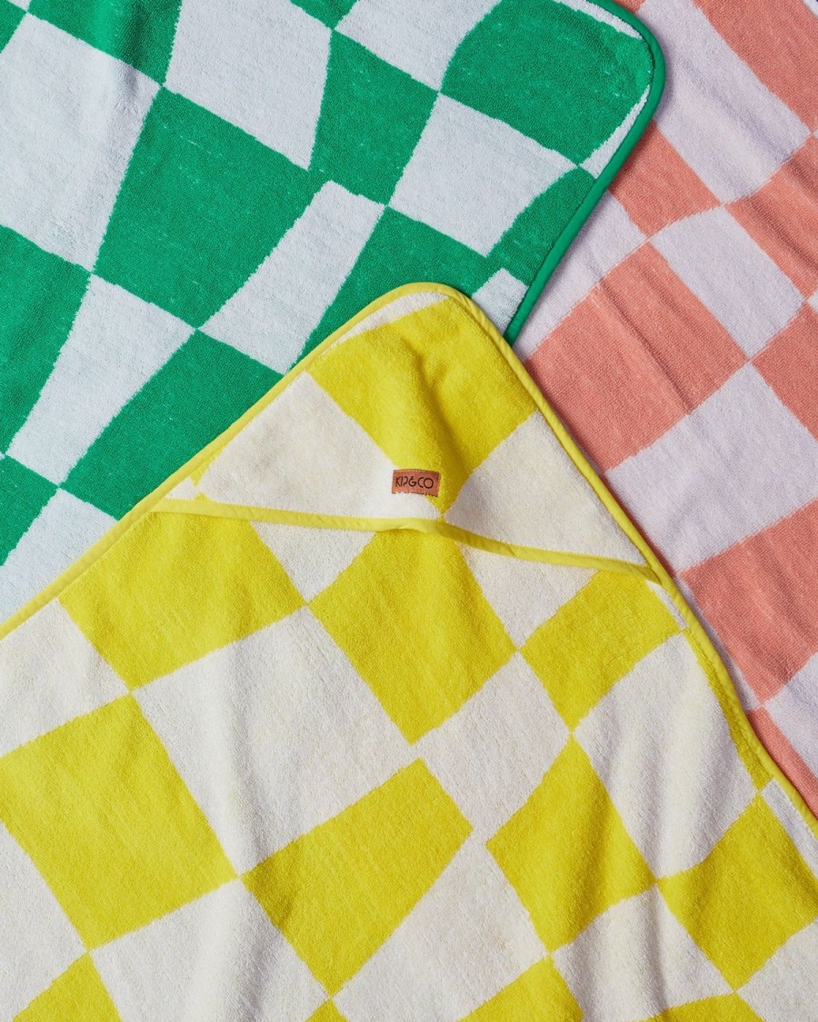 Baby Kip&Co Baby Towels | Checkerboard Yellow Terry Baby Towel