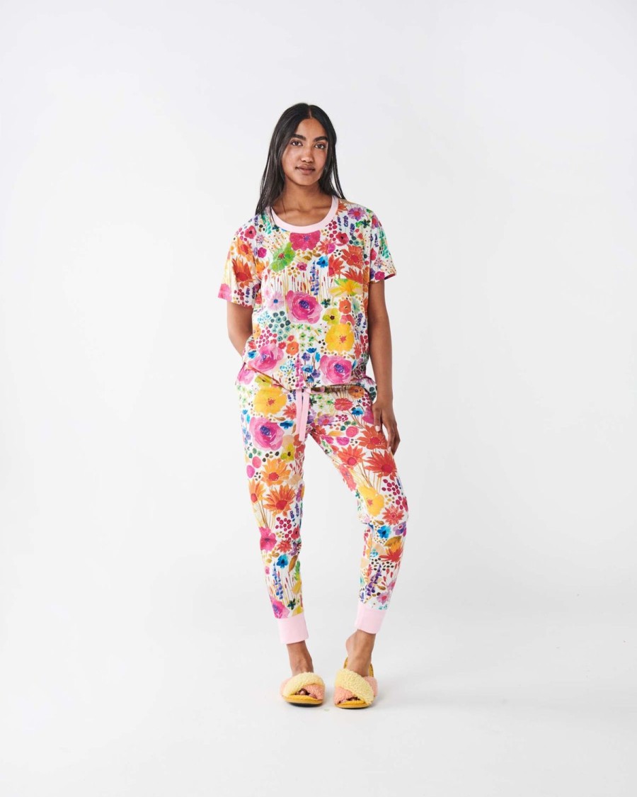 Apparel Kip&Co Adult Pjs | Field Of Dreams In Colour Organic Cotton Short Sleeve Pyjama T-Shirt