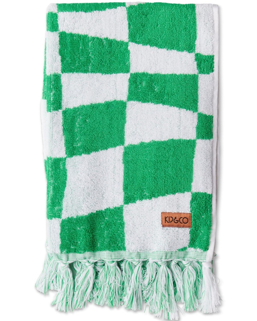 Homewares Kip&Co Towels | Checkerboard Green Terry Hand Towel