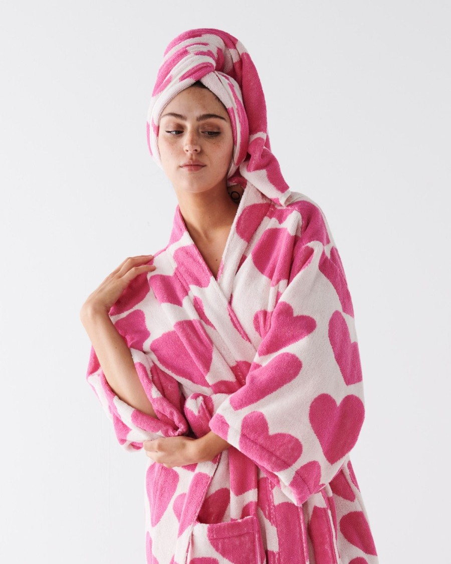 Apparel Kip&Co Adult Robes | Big Hearted Pink Terry Bath Robe