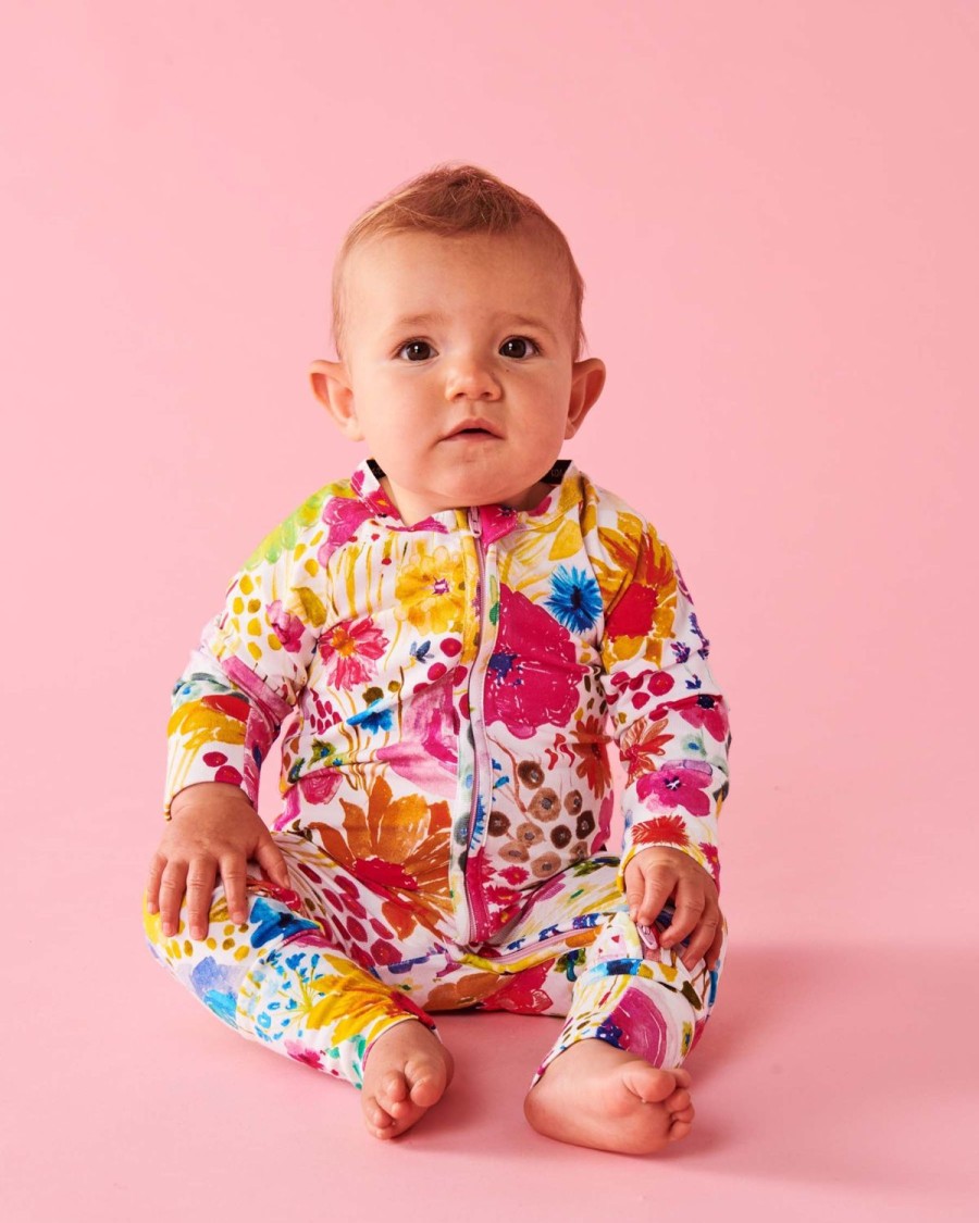 Apparel Kip&Co Baby Pjs | Field Of Dreams In Colour Organic Long Sleeve Zip Romper