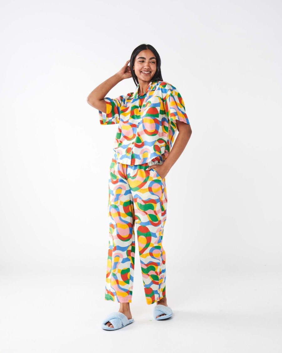 Apparel Kip&Co Adult Pjs | Colour Me Happy Organic Cotton Short Sleeve Shirt & Pant Pyjama Set