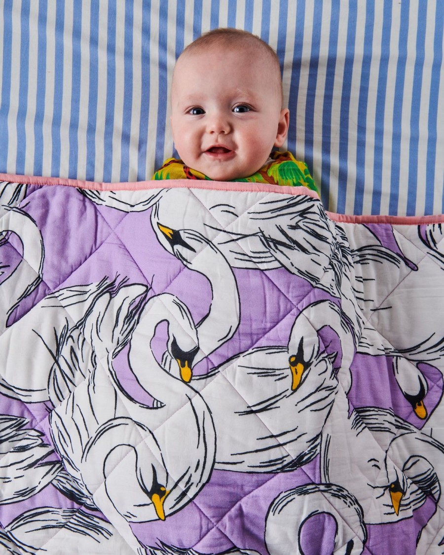 Bedding Kip&Co Bedspreads | Swan Lake Organic Cotton Quilted Cot Bedspread