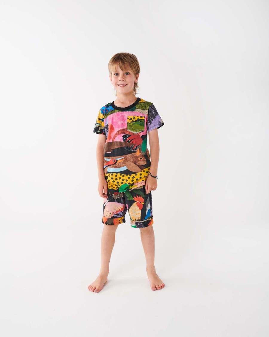 Apparel Kip&Co Kid'S Pjs | All Creatures Great & Small Organic Cotton Short Sleeve Tee & Short Pyjama Set