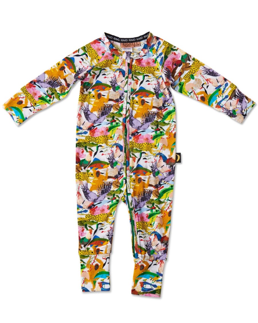 Apparel Kip&Co Baby Pjs | All Creatures Great & Small Organic Long Sleeve Zip Romper