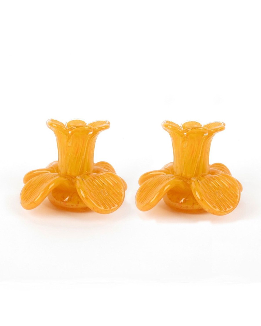 Homewares Kip&Co Glassware | Flower Top Saffron Candle Holder 2P Set