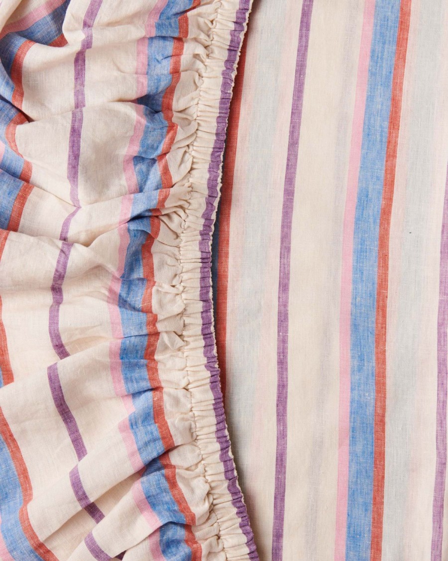 Bedding Kip&Co Fitted Sheets | Maldives Stripe Linen Fitted Sheet