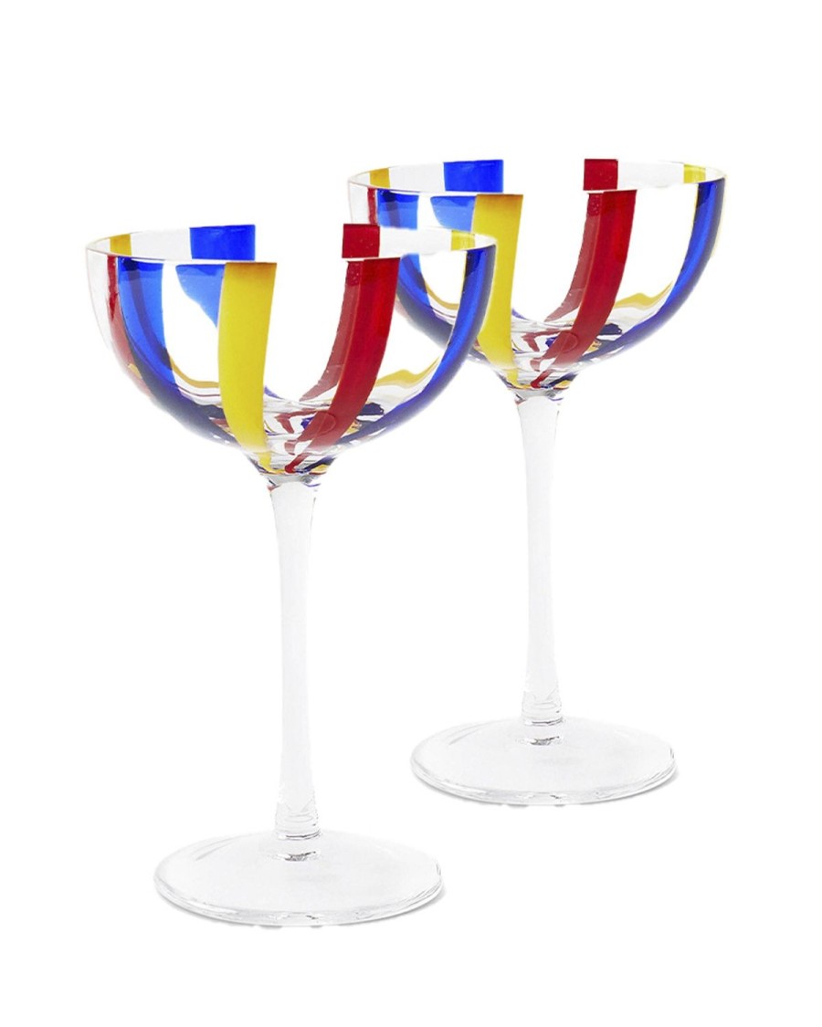 Homewares Kip&Co Glassware | Island Stripe Coupe Glass 2P Set