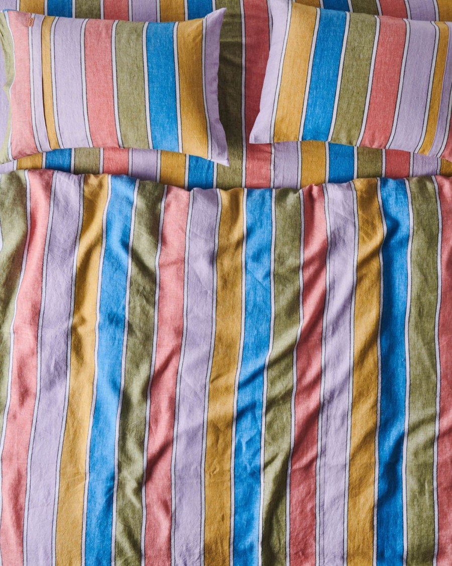 Bedding Kip&Co Fitted Sheets | Majorca Stripe Woven Linen Fitted Sheet