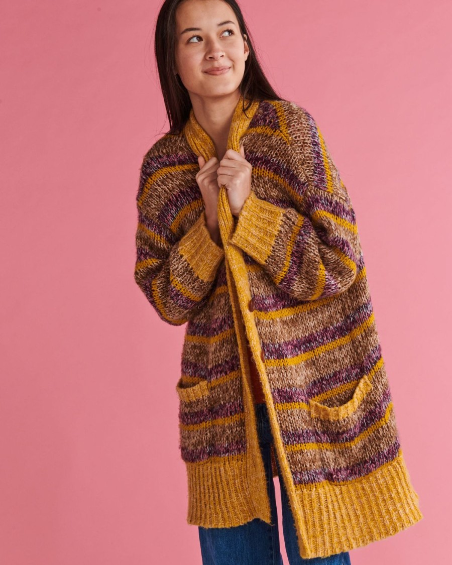 Apparel Kip&Co Knitwear & Jackets | Cosy Striped Long Cardigan