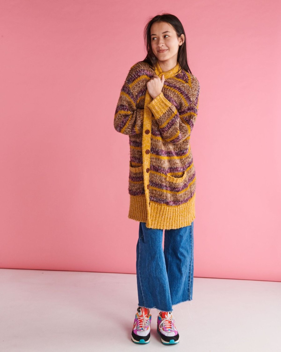 Apparel Kip&Co Knitwear & Jackets | Cosy Striped Long Cardigan