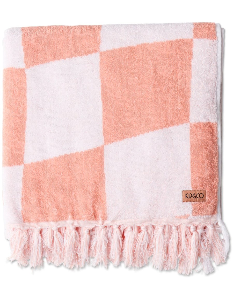 Homewares Kip&Co Towels | Checkerboard Pink Terry Bath Towel