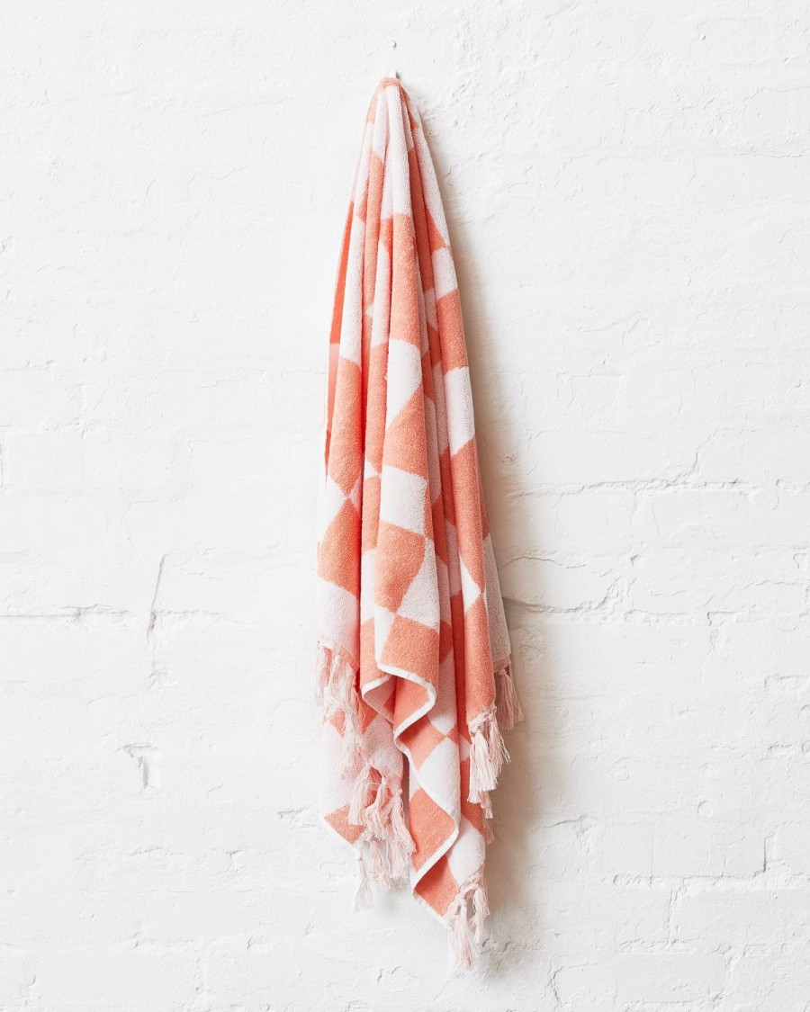 Homewares Kip&Co Towels | Checkerboard Pink Terry Bath Towel